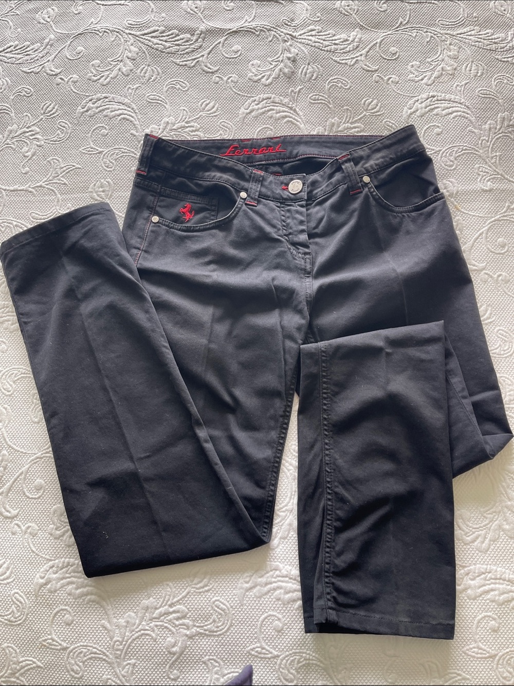 Ferrari Black Jeans with Red Embroidery